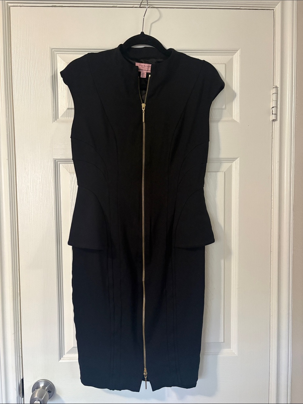 Ted Baker Black Midi Dress with Gold Zip